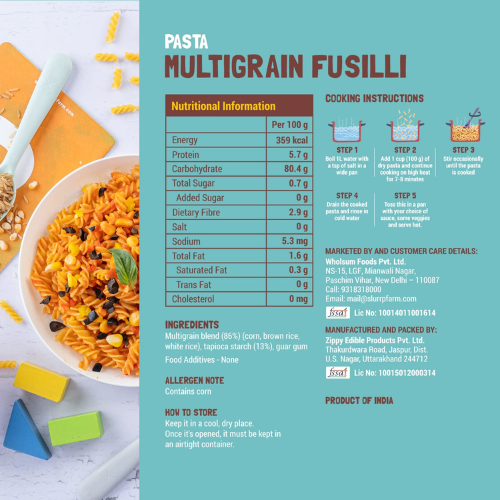 Slurrp Farm Pasta Mini Fusilli Gluten Free & Multigrain 400gm
