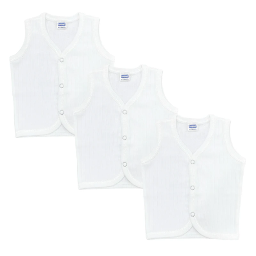 Hapop - Baby Vest - White  3 pc (6 to 12 Months)